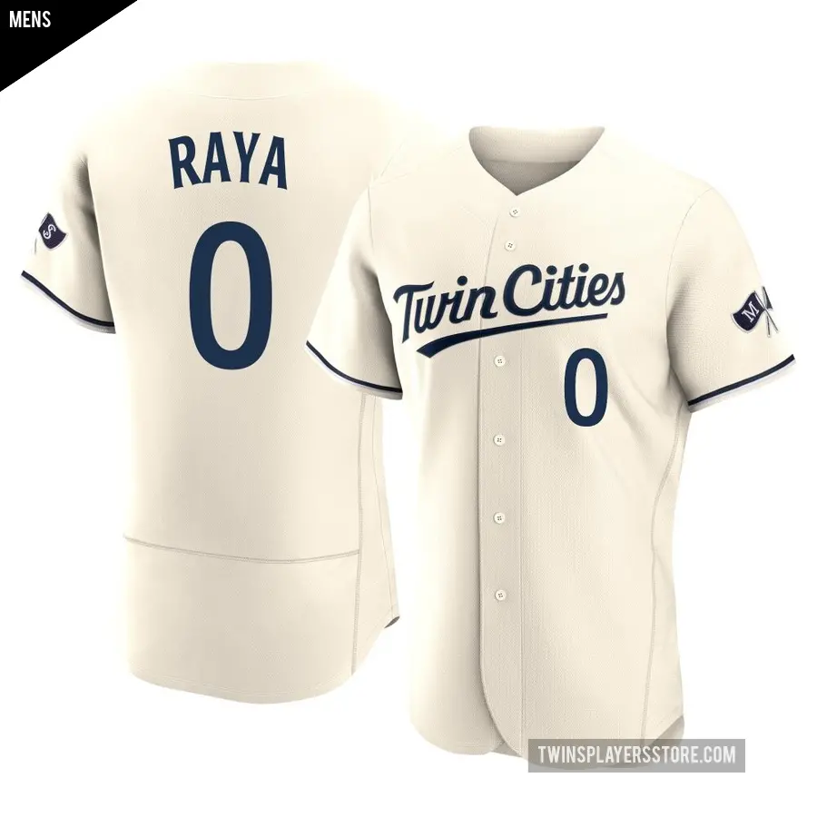 Men's Minnesota Twins ＃0 Marco Raya Authentic Cream Alternate 2023 Jersey