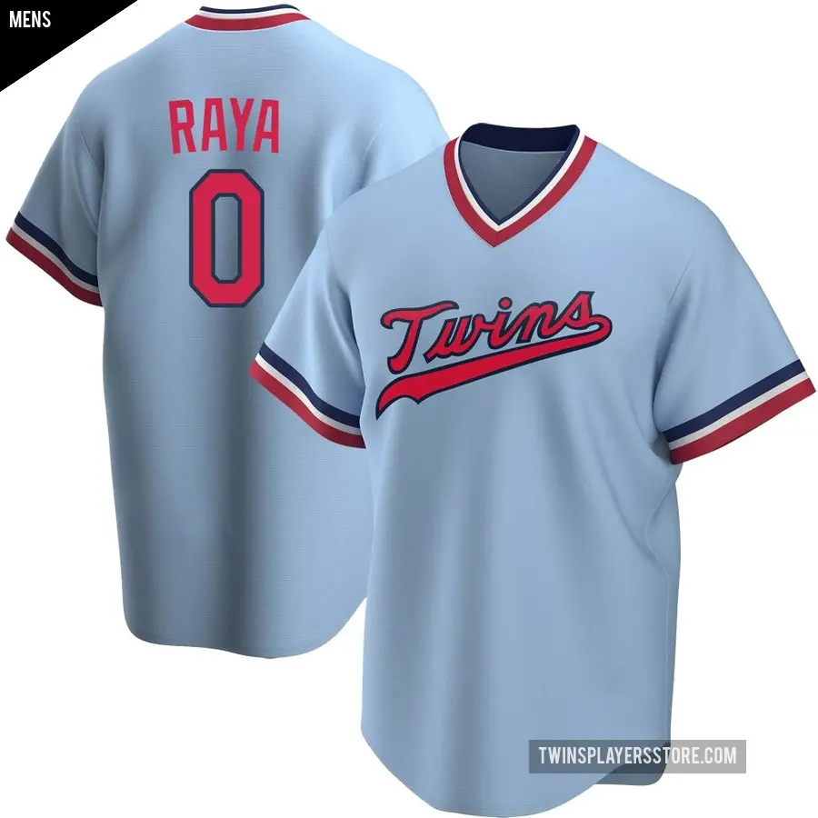 Men's Minnesota Twins ＃0 Marco Raya Replica Light Blue Road Cooperstown Collection Jersey