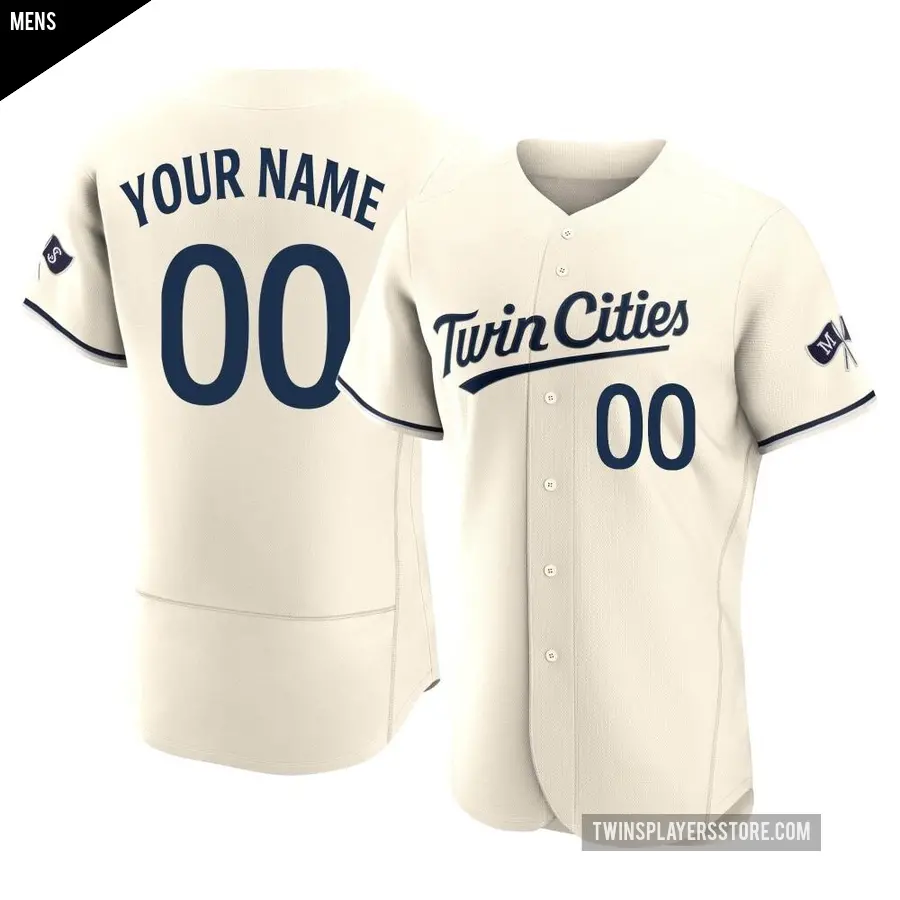 Men's Minnesota Twins ＃00 Custom Authentic Cream Alternate 2023 Jersey