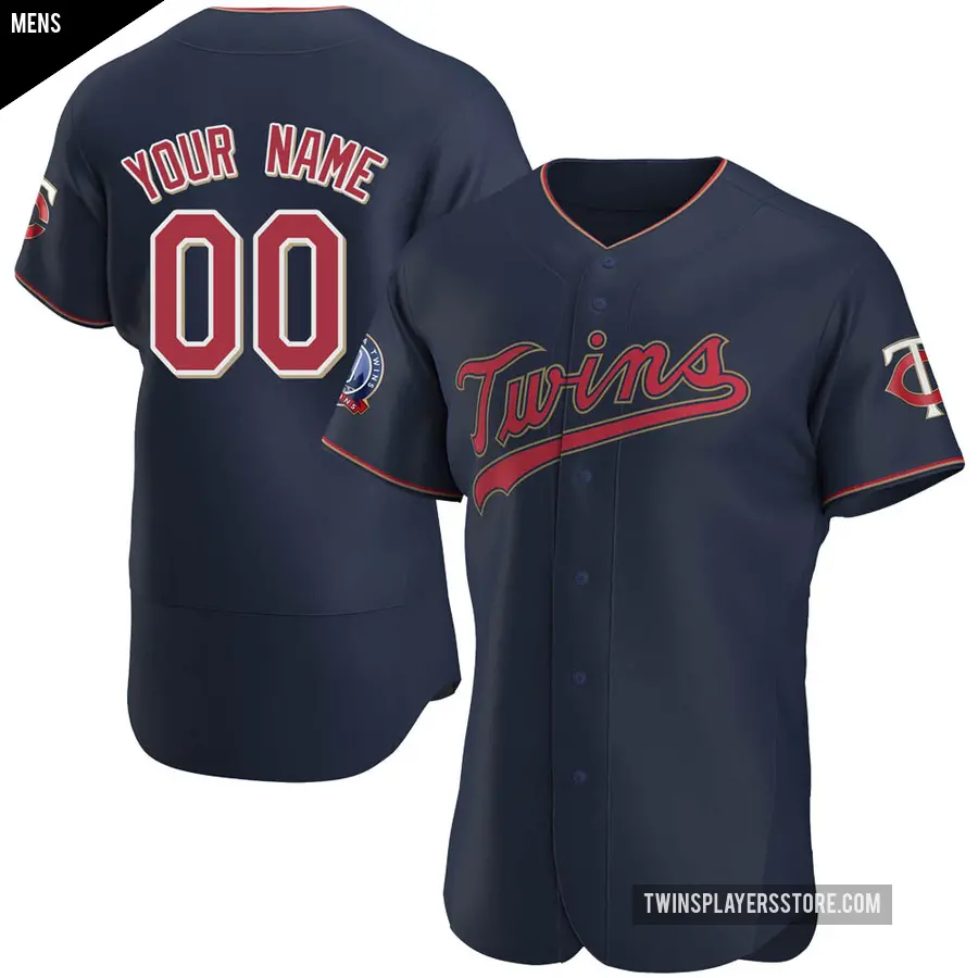 Men's Minnesota Twins ＃00 Custom Authentic Navy Alternate 60th Season Team Jersey