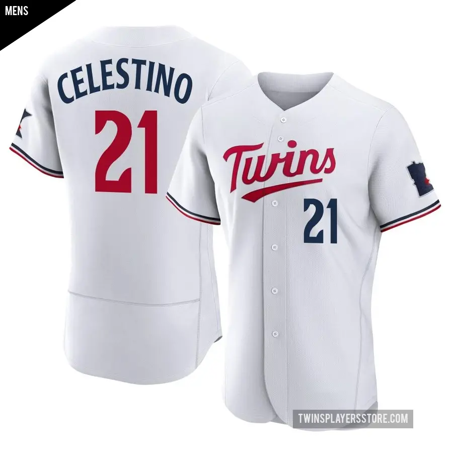 Men's Minnesota Twins ＃21 Gilberto Celestino Authentic White Home Jersey