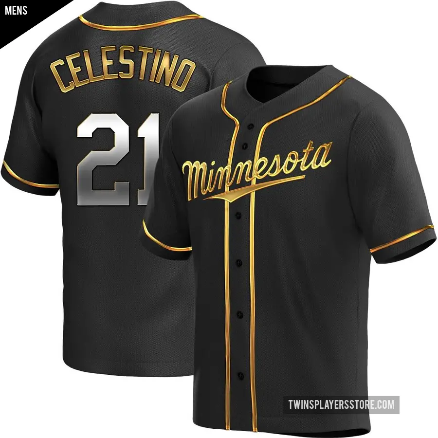 Men's Minnesota Twins ＃21 Gilberto Celestino Replica Gold Black en Alternate Jersey