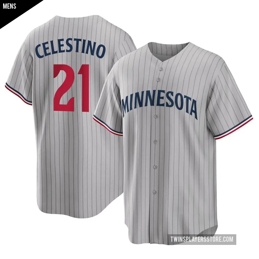 Men's Minnesota Twins ＃21 Gilberto Celestino Replica Gray Road Jersey