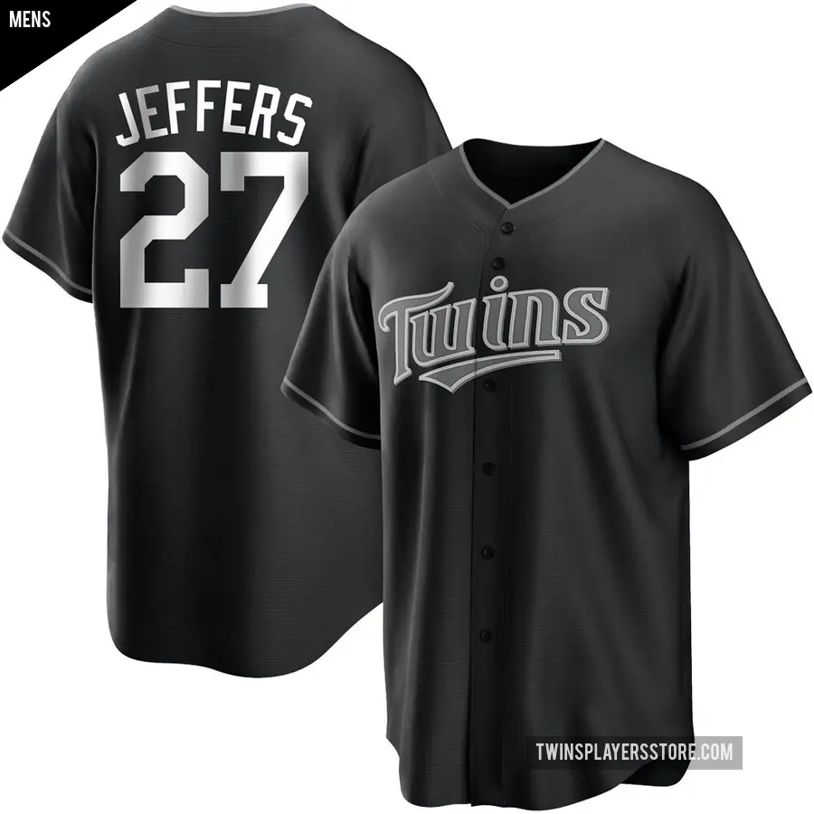 Men's Minnesota Twins ＃27 Ryan Jeffers Replica Black/White Jersey