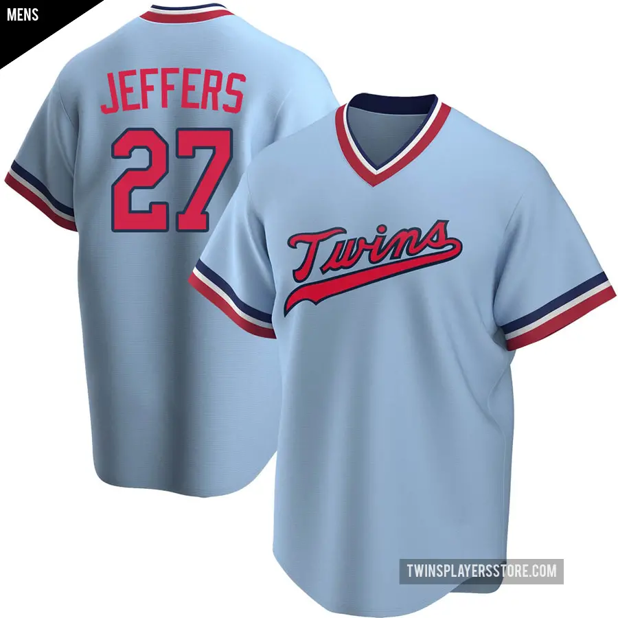 Men's Minnesota Twins ＃27 Ryan Jeffers Replica Light Blue Road Cooperstown Collection Jersey