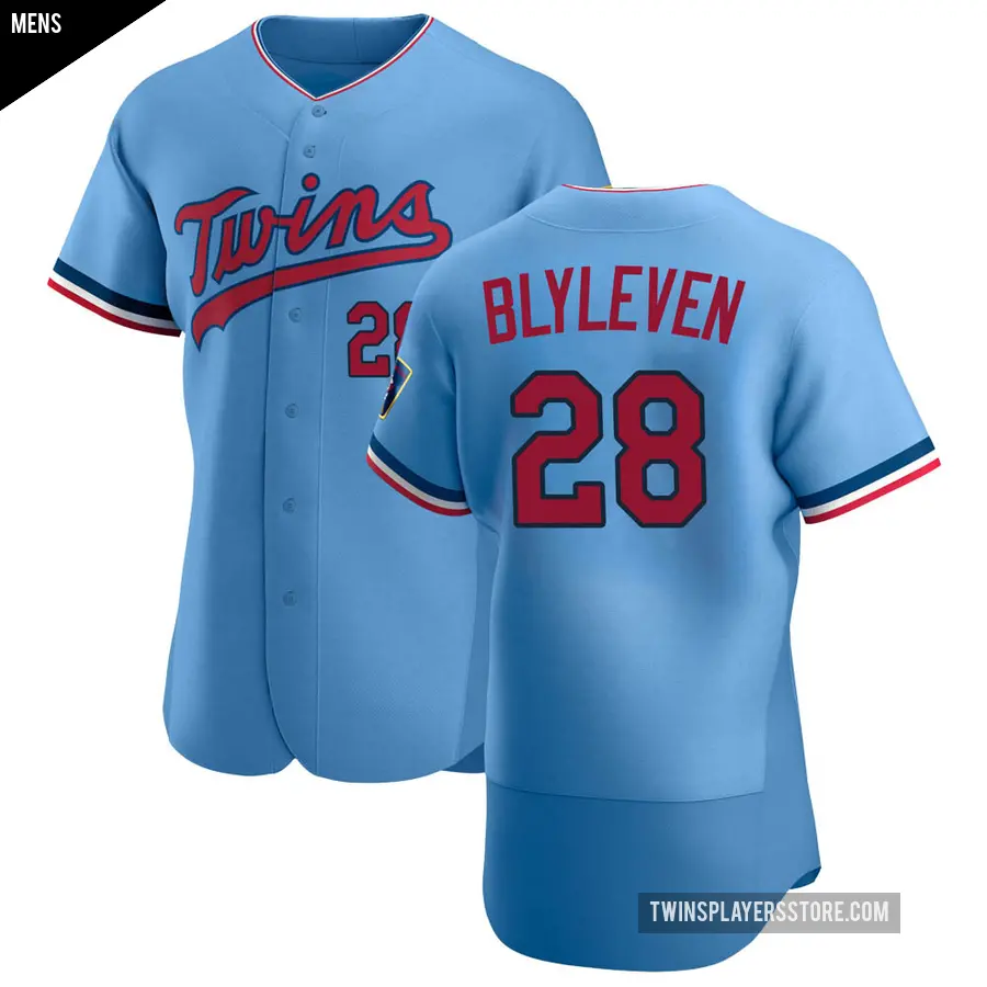 Men's Minnesota Twins ＃28 Bert Blyleven Authentic Light Blue Alternate Jersey