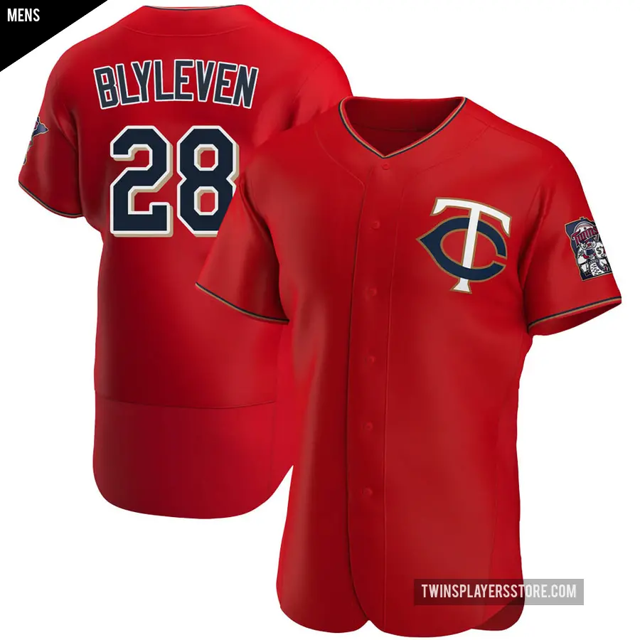 Men's Minnesota Twins ＃28 Bert Blyleven Authentic Red Alternate Jersey