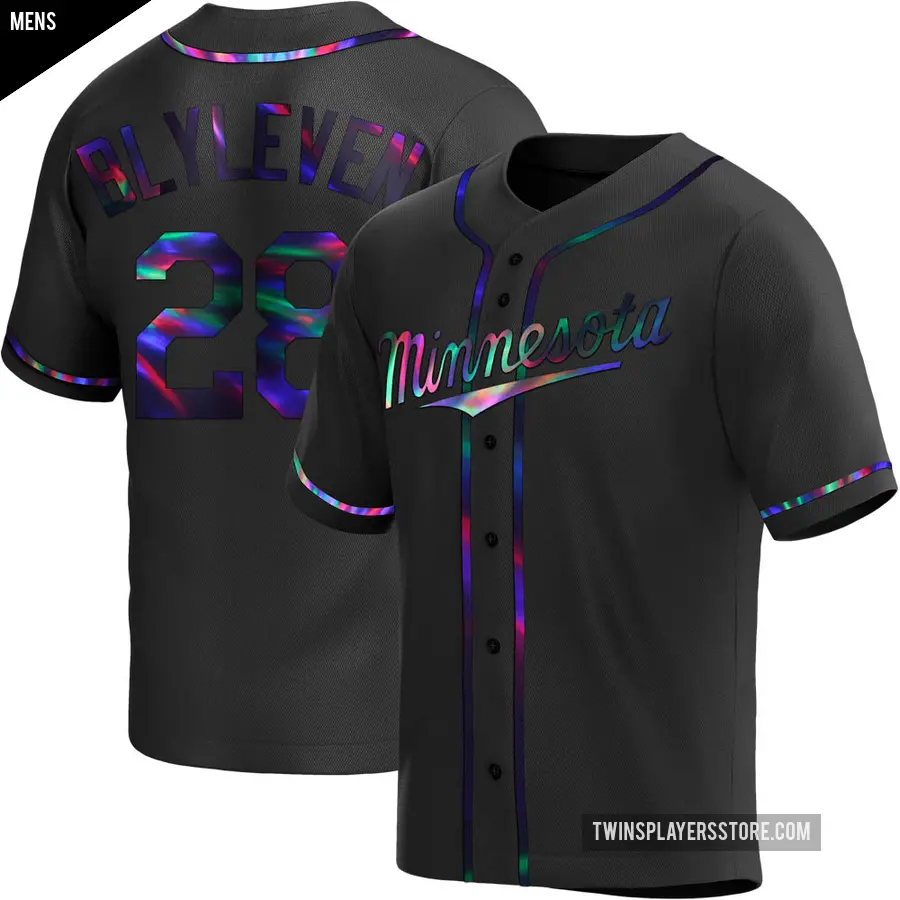 Men's Minnesota Twins ＃28 Bert Blyleven Replica Black Holographic Alternate Jersey