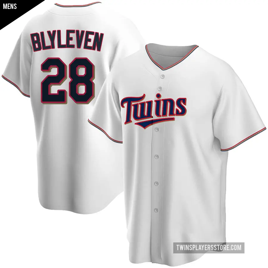 Men's Minnesota Twins ＃28 Bert Blyleven Replica White Home Jersey