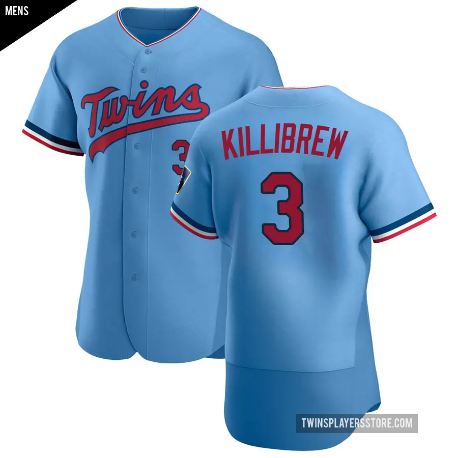 Men's Minnesota Twins ＃3 Harmon Killibrew Authentic Light Blue Alternate Jersey