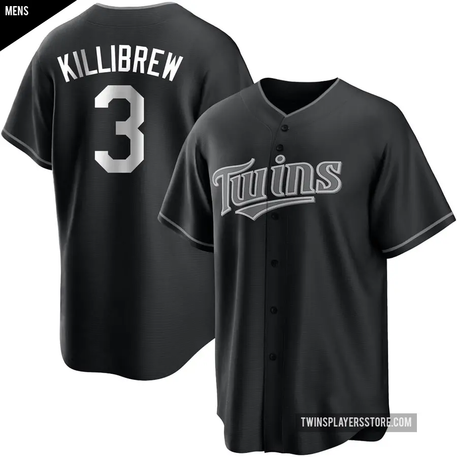 Men's Minnesota Twins ＃3 Harmon Killibrew Replica Black/White Jersey