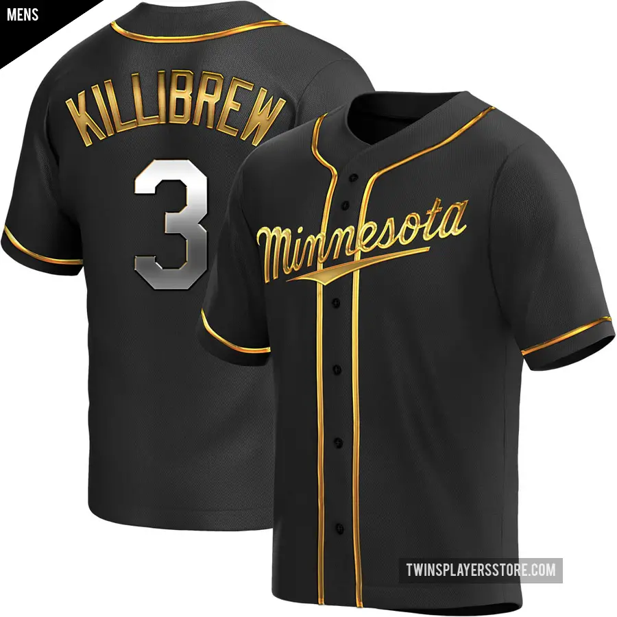 Men's Minnesota Twins ＃3 Harmon Killibrew Replica Gold Black en Alternate Jersey