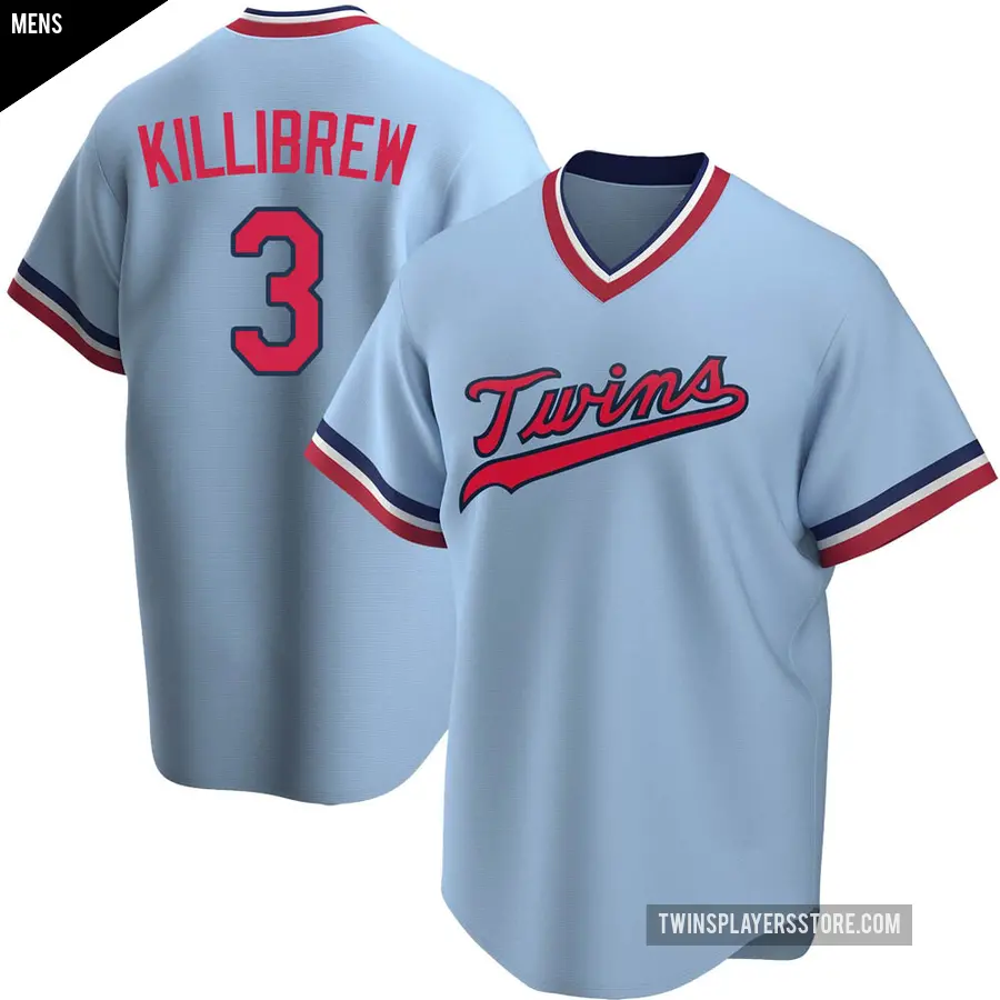 Men's Minnesota Twins ＃3 Harmon Killibrew Replica Light Blue Road Cooperstown Collection Jersey