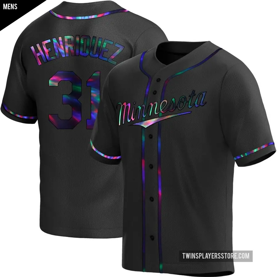 Men's Minnesota Twins ＃31 Ronny Henriquez Replica Black Holographic Alternate Jersey