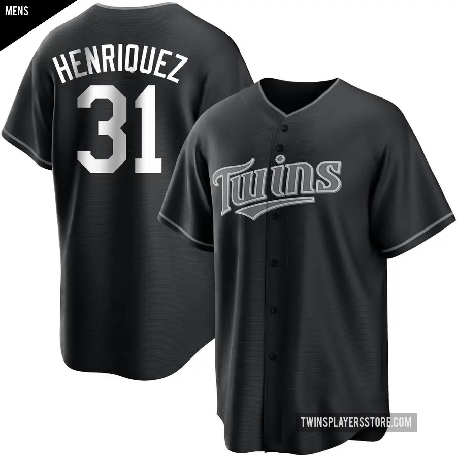 Men's Minnesota Twins ＃31 Ronny Henriquez Replica Black/White Jersey