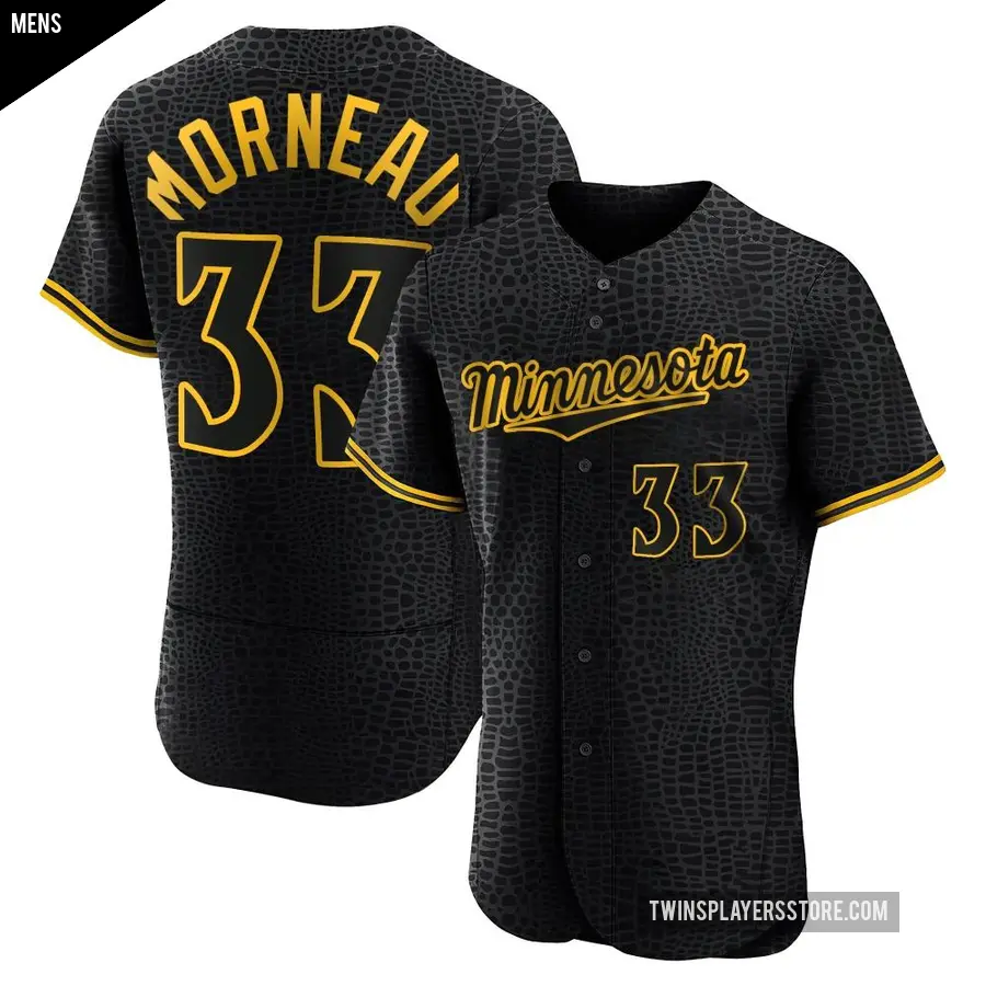 Men's Minnesota Twins ＃33 Justin Morneau Authentic Black Snake Skin City Jersey