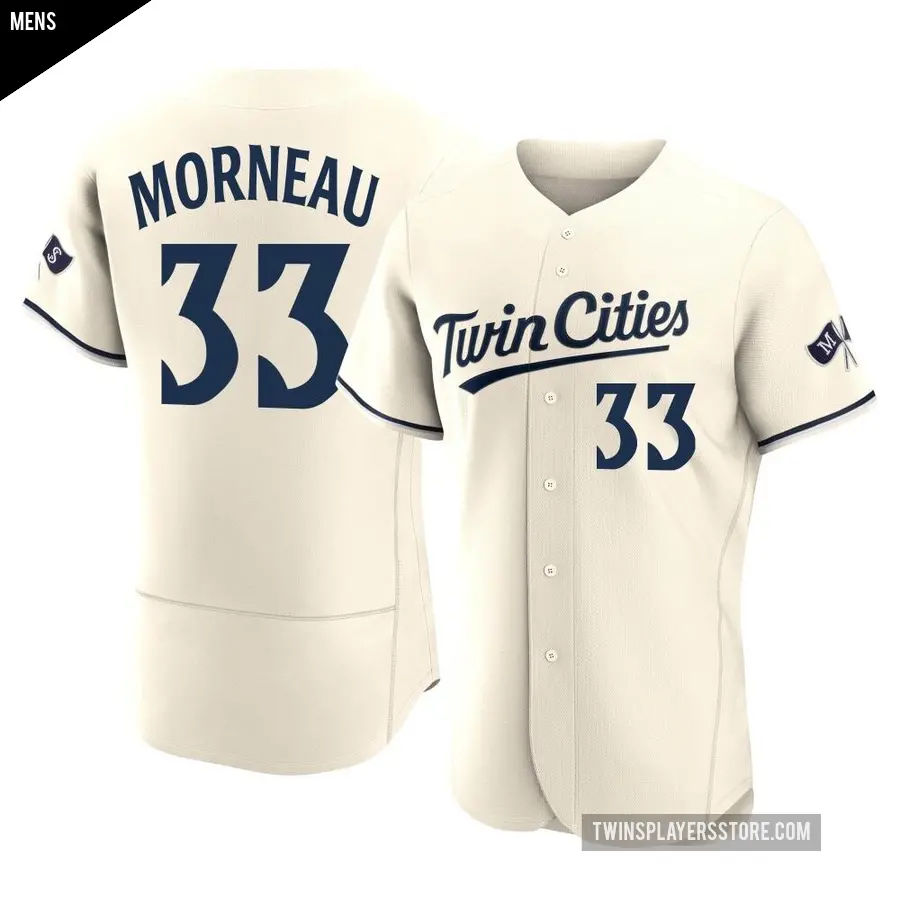 Men's Minnesota Twins ＃33 Justin Morneau Authentic Cream Alternate 2023 Jersey