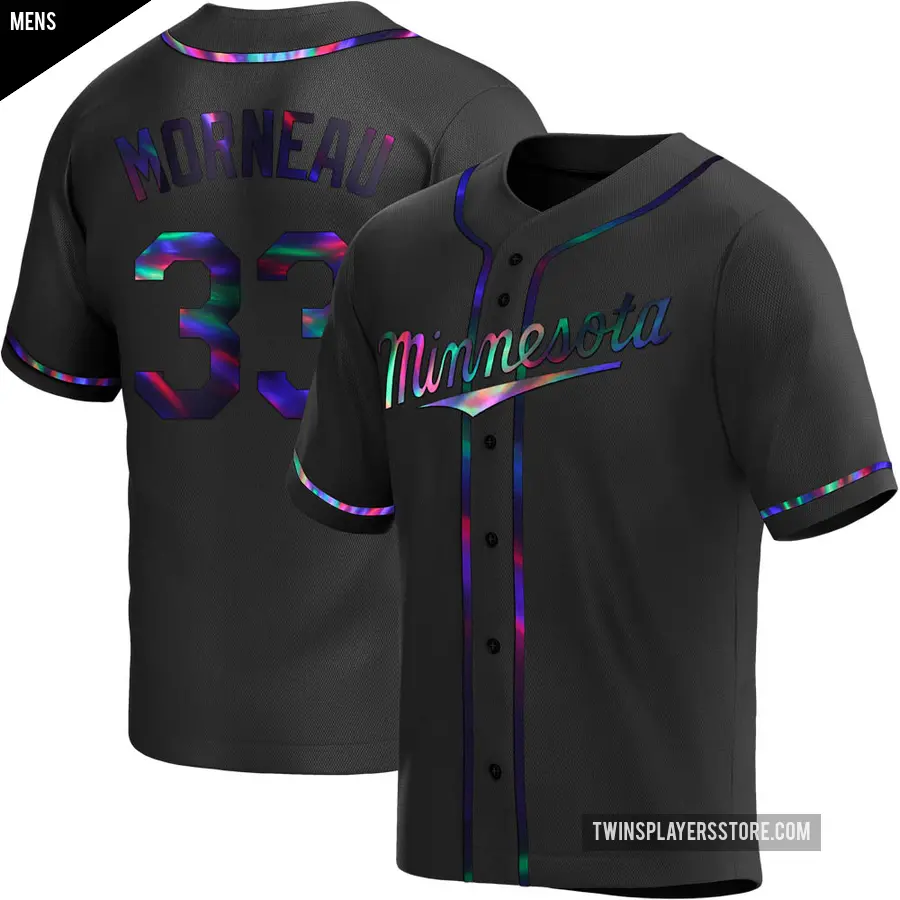 Men's Minnesota Twins ＃33 Justin Morneau Replica Black Holographic Alternate Jersey