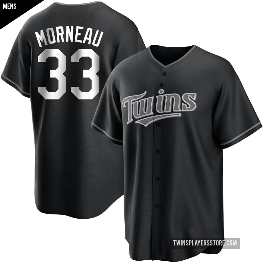 Men's Minnesota Twins ＃33 Justin Morneau Replica Black/White Jersey