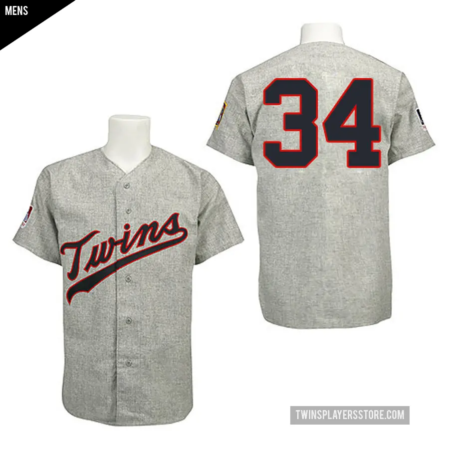 Men's Minnesota Twins ＃34 Kirby Puckett Authentic Grey 1969 Throwback Jersey