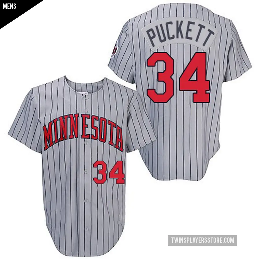 Men's Minnesota Twins ＃34 Kirby Puckett Authentic Grey 1987 Throwback Jersey