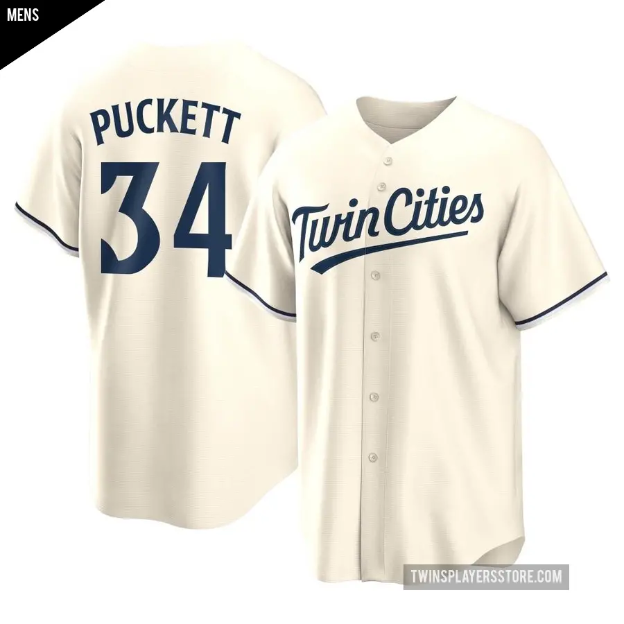 Men's Minnesota Twins ＃34 Kirby Puckett Replica Cream Alternate Jersey