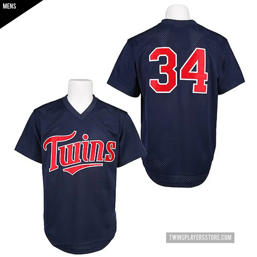 Men's Minnesota Twins ＃34 Kirby Puckett Replica Navy Blue 1991 Throwback Jersey