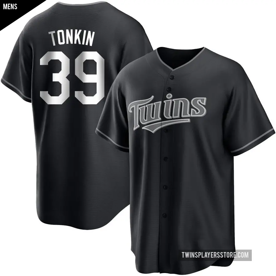 Men's Minnesota Twins ＃39 Michael Tonkin Replica Black/White Jersey