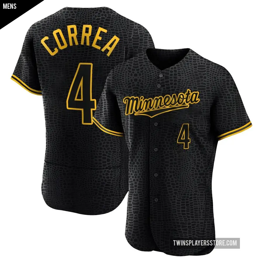 Men's Minnesota Twins ＃4 Carlos Correa Authentic Black Snake Skin City Jersey