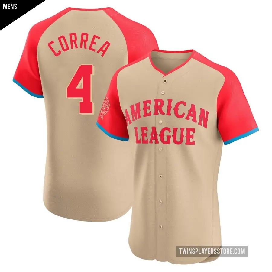 Men's Minnesota Twins ＃4 Carlos Correa Elite Cream American League 2024 All-Star Game Jersey