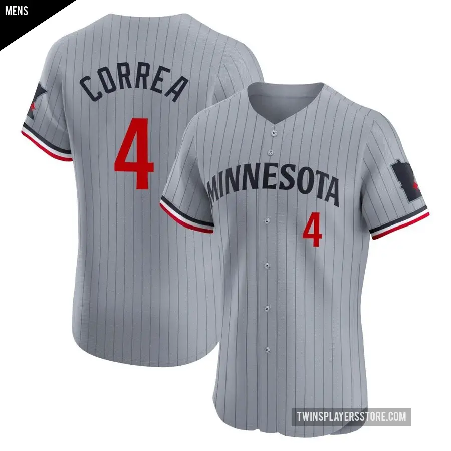 Men's Minnesota Twins ＃4 Carlos Correa Elite Gray Road Jersey