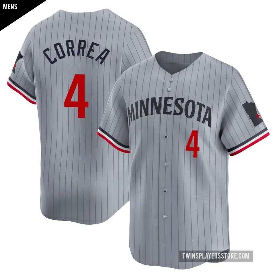 Men's Minnesota Twins ＃4 Carlos Correa Limited Gray Road Jersey