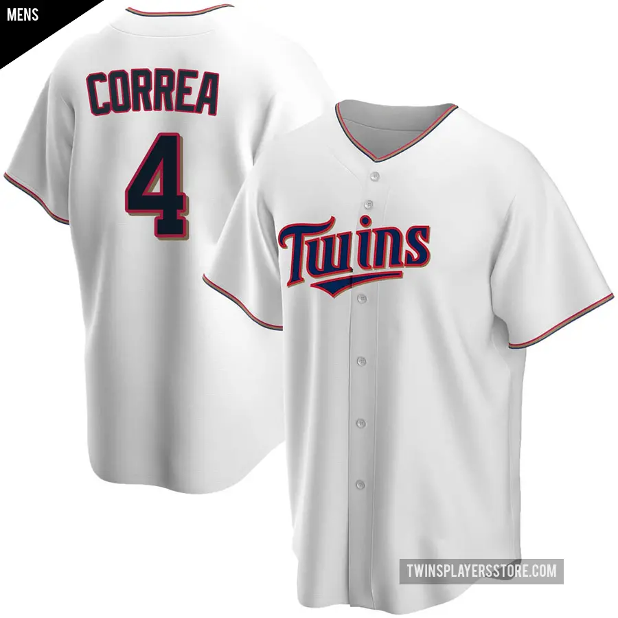 Men's Minnesota Twins ＃4 Carlos Correa Replica White Home Jersey