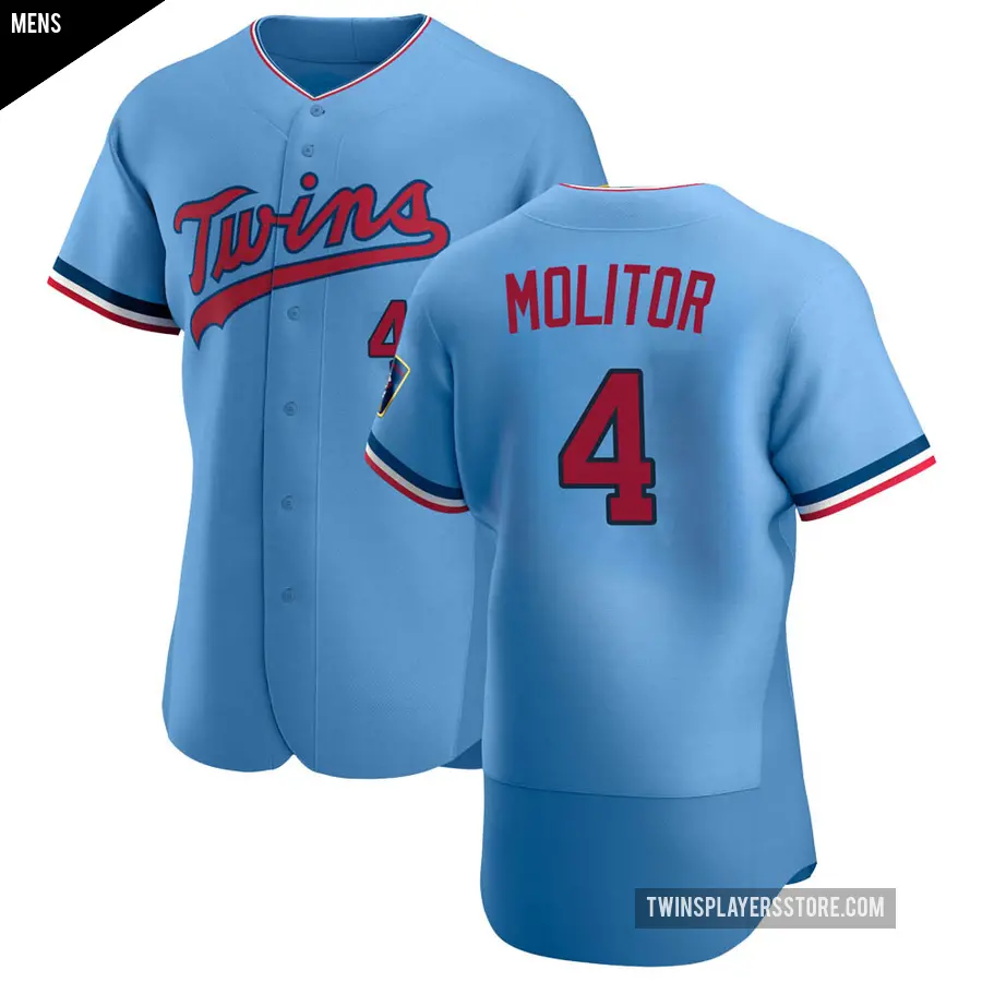 Men's Minnesota Twins ＃4 Paul Molitor Authentic Light Blue Alternate Jersey