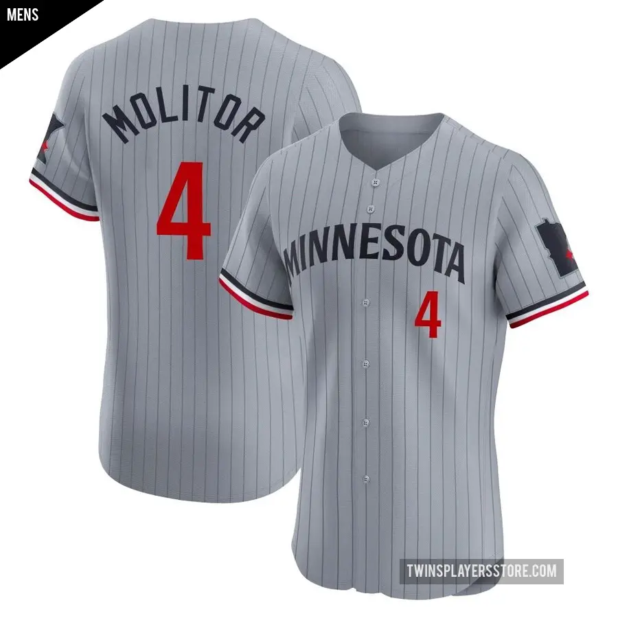 Men's Minnesota Twins ＃4 Paul Molitor Elite Gray Road Jersey