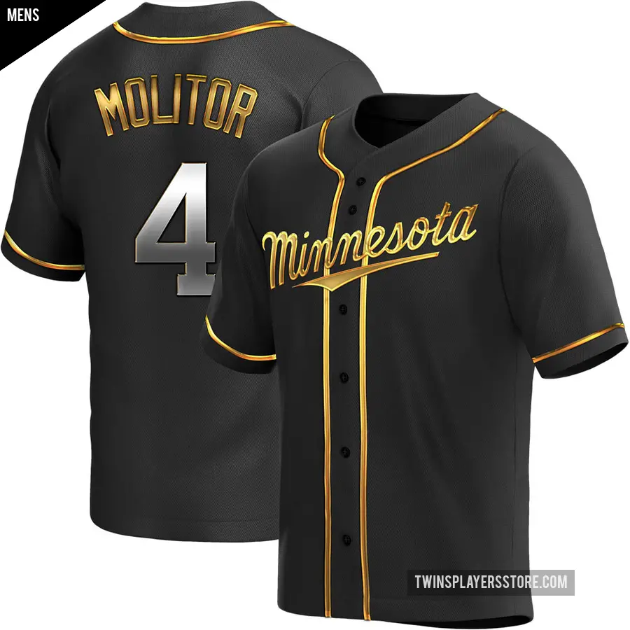 Men's Minnesota Twins ＃4 Paul Molitor Replica Gold Black en Alternate Jersey