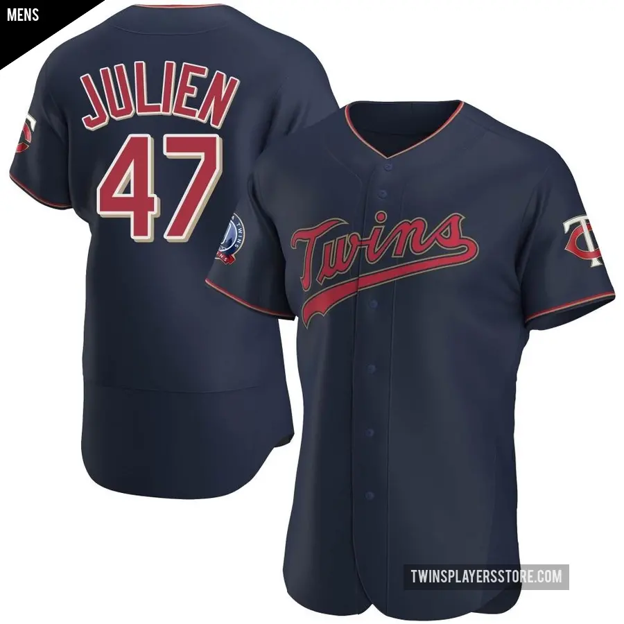 Men's Minnesota Twins ＃47 Edouard Julien Authentic Navy Alternate 60th Season Team Jersey