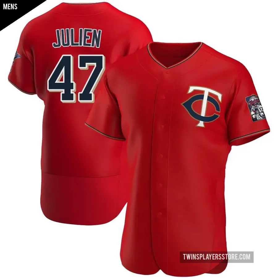 Men's Minnesota Twins ＃47 Edouard Julien Authentic Red Alternate Jersey