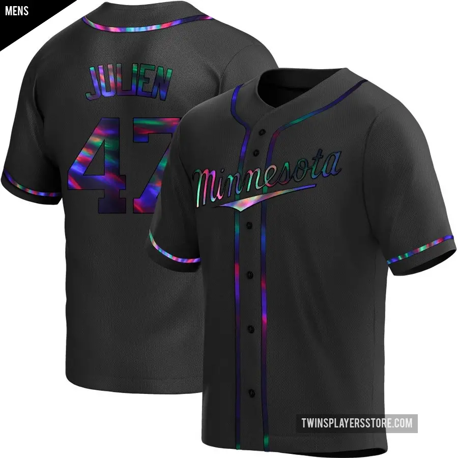 Men's Minnesota Twins ＃47 Edouard Julien Replica Black Holographic Alternate Jersey