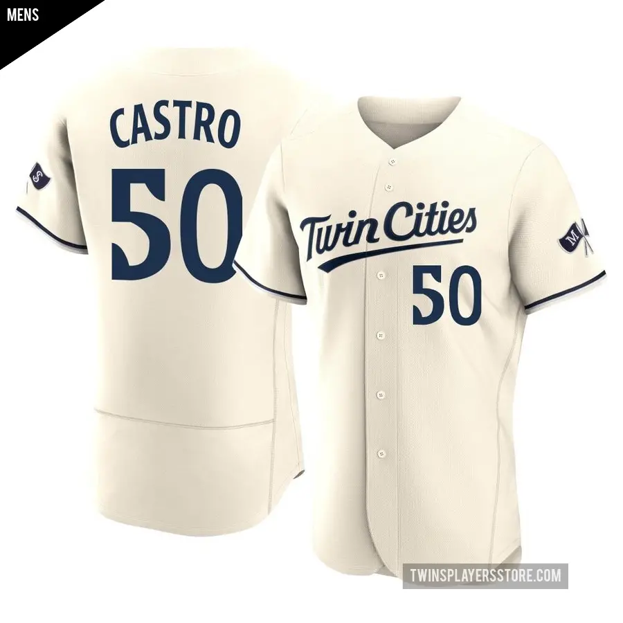 Men's Minnesota Twins ＃50 Willi Castro Authentic Cream Alternate 2023 Jersey