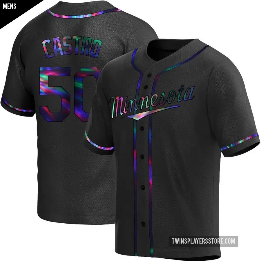 Men's Minnesota Twins ＃50 Willi Castro Replica Black Holographic Alternate Jersey