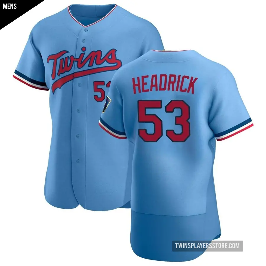 Men's Minnesota Twins ＃53 Brent Headrick Authentic Light Blue Alternate Jersey