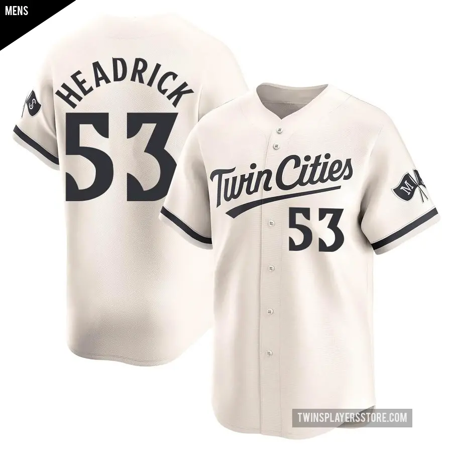 Men's Minnesota Twins ＃53 Brent Headrick Limited Cream Alternate Jersey