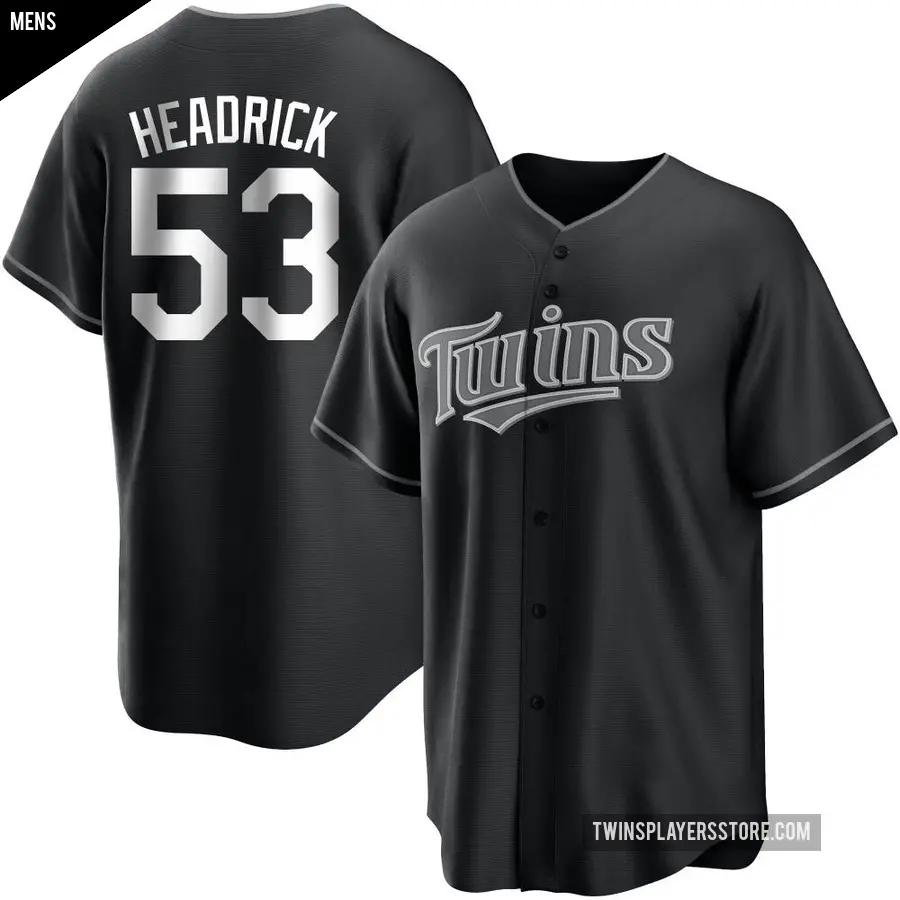 Men's Minnesota Twins ＃53 Brent Headrick Replica Black/White Jersey