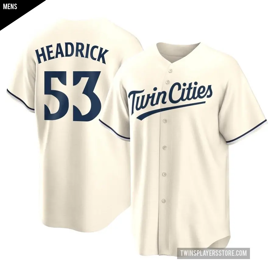 Men's Minnesota Twins ＃53 Brent Headrick Replica Cream Alternate Jersey