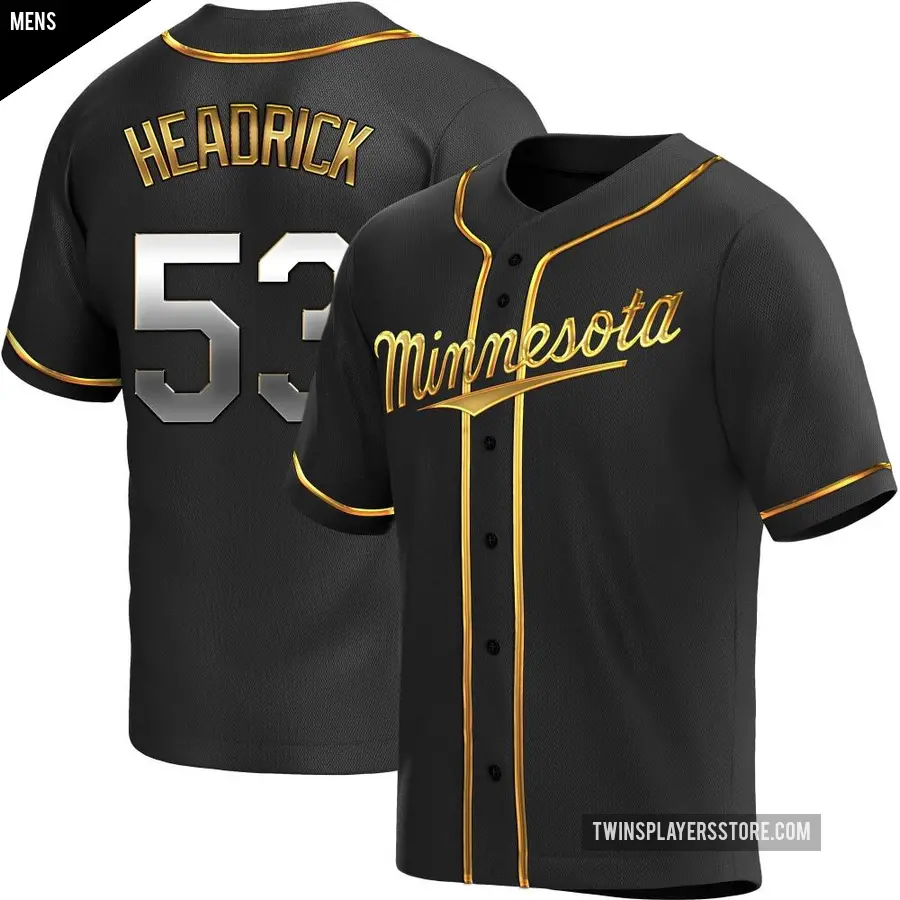 Men's Minnesota Twins ＃53 Brent Headrick Replica Gold Black en Alternate Jersey