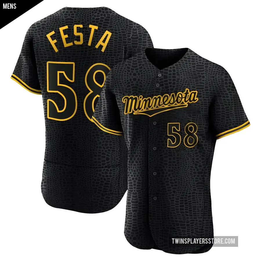 Men's Minnesota Twins ＃58 David Festa Authentic Black Snake Skin City Jersey