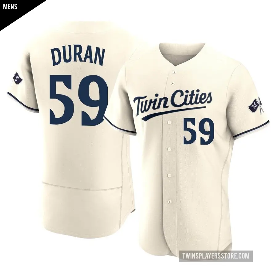 Men's Minnesota Twins ＃59 Jhoan Duran Authentic Cream Alternate 2023 Jersey