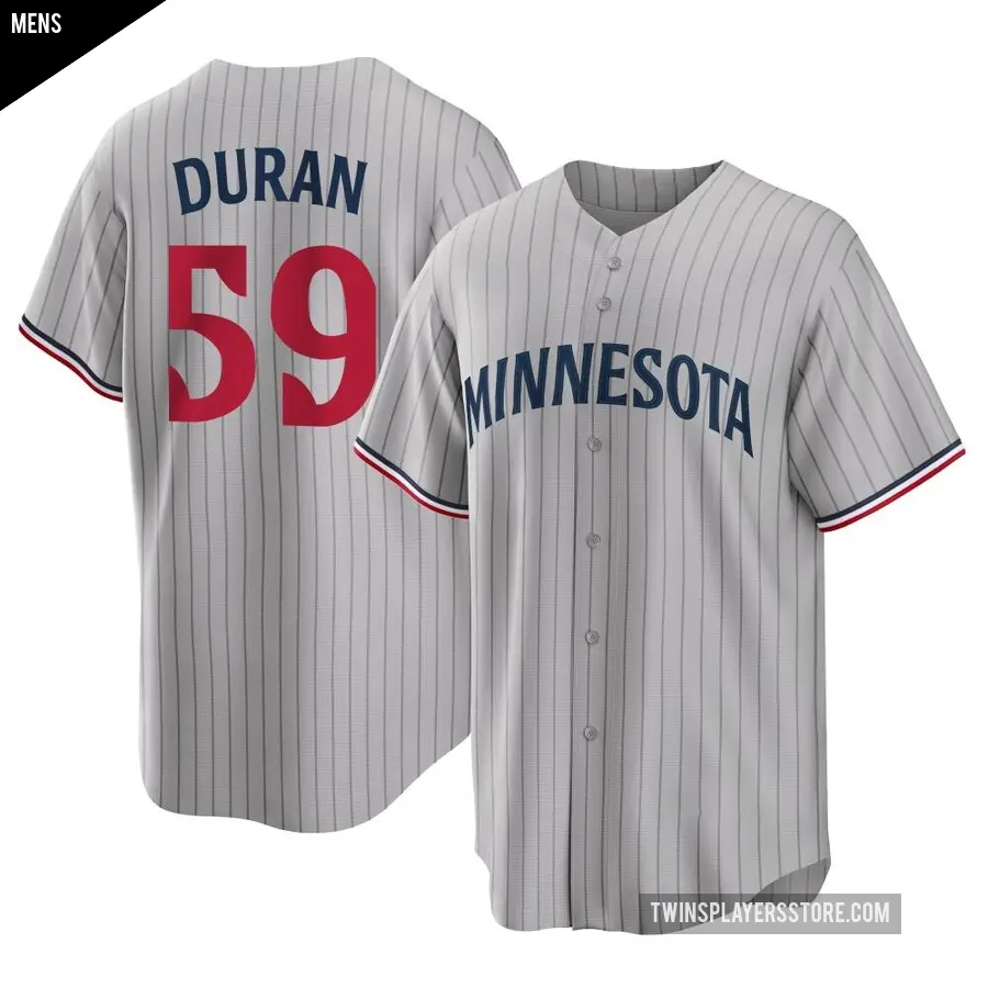 Men's Minnesota Twins ＃59 Jhoan Duran Replica Gray Road Jersey