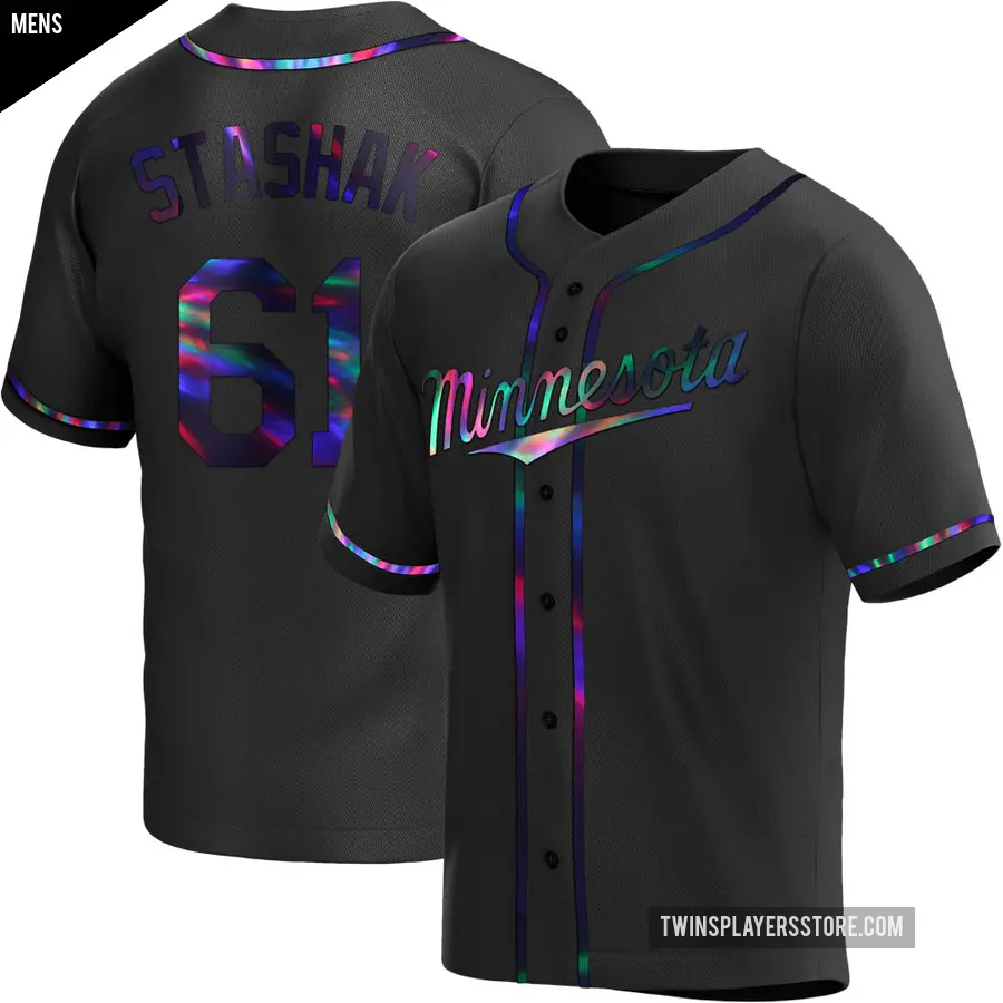 Men's Minnesota Twins ＃61 Cody Stashak Replica Black Holographic Alternate Jersey